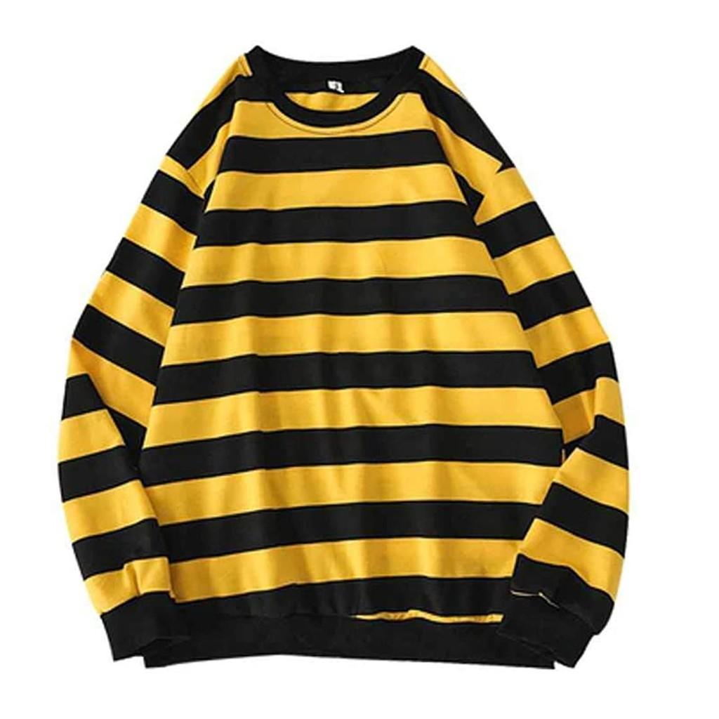 Stribet crewneck sweatshirt til mænd i polyesterstof til efterårets udendørsstil
