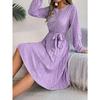 Women's Spring Summer Casual Long-sleeved Floral Pleated Dress