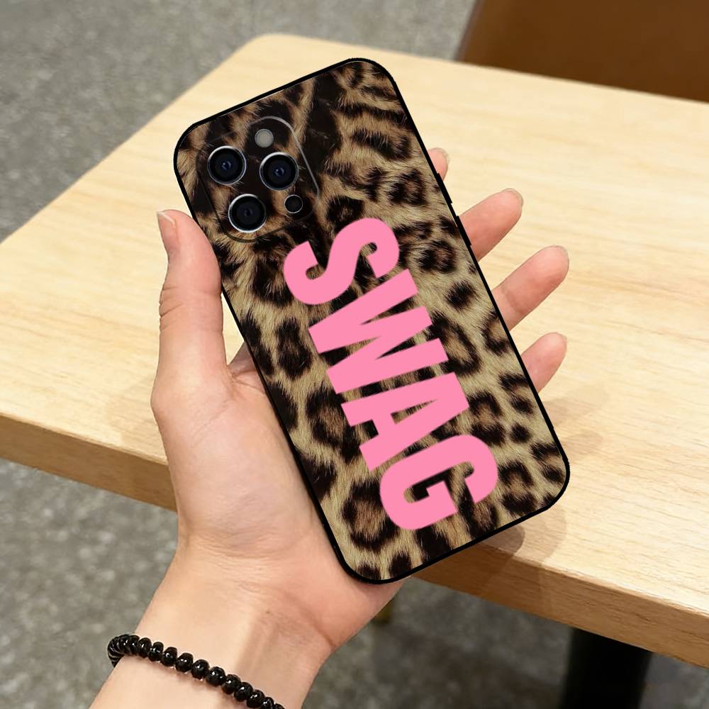 l-Leopard Print s-SWAG Phone Case For iPhone 17,16,15,14,13,12,11 Plus,Pro Max,XS,Soft Silicone Black Cover