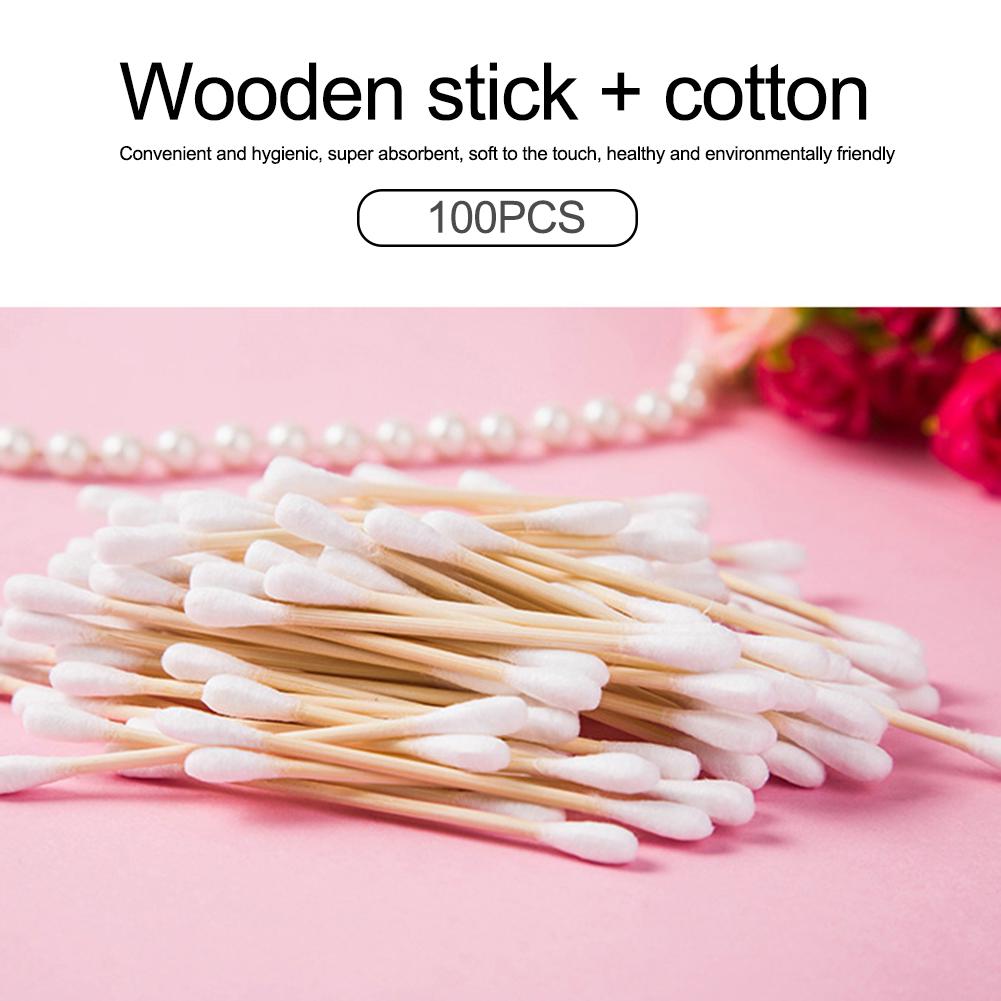 100 Count Cotton Swabs Biodegradable Round Tips Swabs Multifunction Organic Cotton Buds for Ears Makeup Daily Cleaning China Mainland