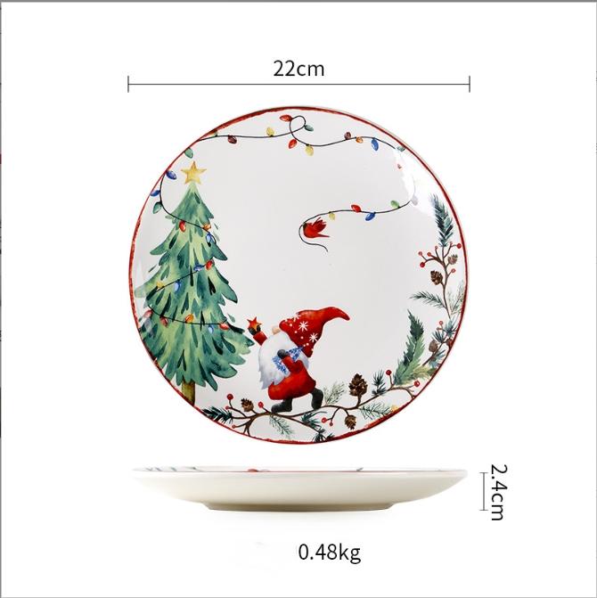 Christmas Ceramic Dinner Santa Christmas Tree Round Plate Dessert Dish Flat Dinner Plate Easy To Clean Home Snack Western Plates