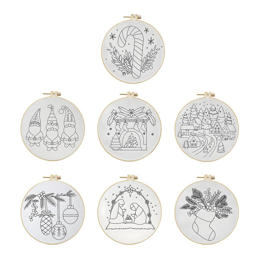 Kit d'Entraînement aux Points de Broderie de Noël avec Tambour à Broder Fils de Couleur et Aiguilles pour Débutants Kit de Point de Croix DIY