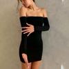2025 Summer Women’s Off-Shoulder Bodycon Dress – Long Sleeve, Solid Color, Waist-Hugging, Sexy & Elegant Fashion