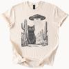 UFO Abduction Cat Shirt Alien Spaceship Tee Desert Cactus Graphic Black Cat Lovers Sci Fi Fun T Shirt Gift for Her Him
