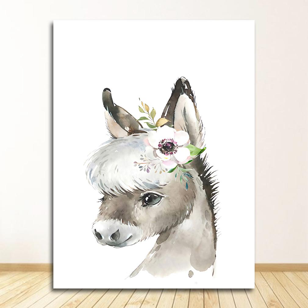 Postere și imprimeuri nordice, artă de perete, pictură pe pânză, tablouri de perete pentru pepinieră, decor pentru cameră pentru copii, cerb drăguț, zebră, leu, iepure, porc, flori