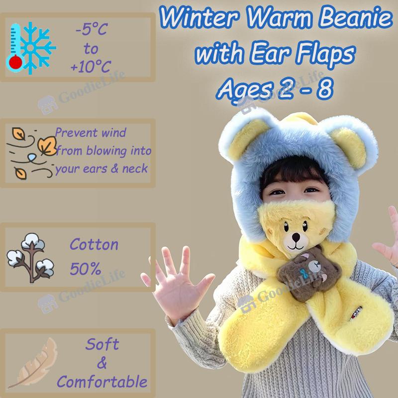 Baby Winter Hat Knitted Beanie with Ear Flaps Warm Windproof Stocking Cap for Newborn Infant Boys & Girls Korean Style Cute Kids Cap