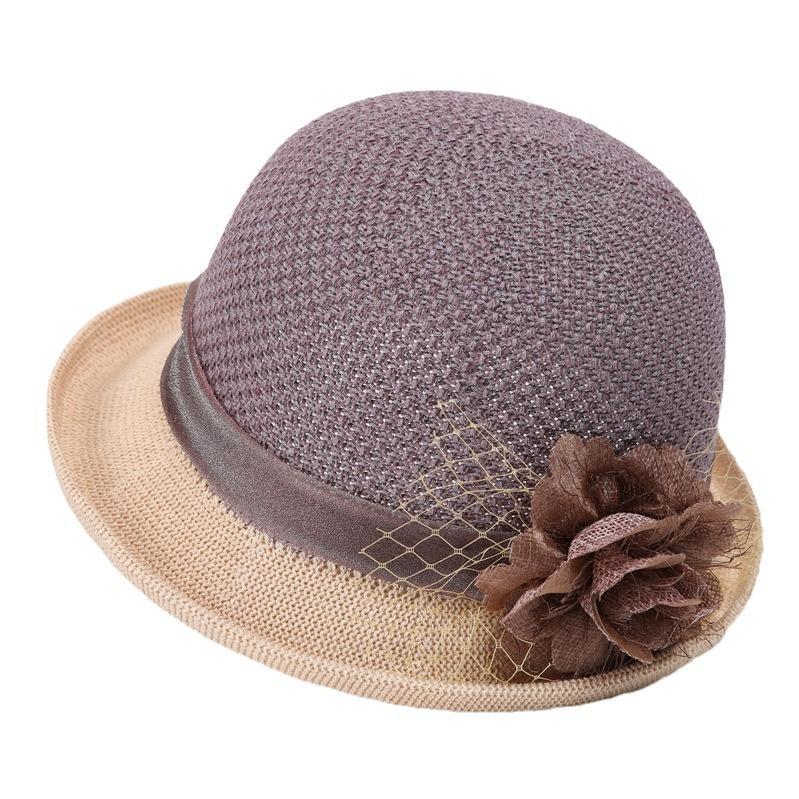 Spring And Summer Thin Breathable Crimped Top Hat Women'S Versatile Elegant Flower Mother Sunshade Basin Hat Travel Sunscreen Sun Hat