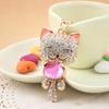 [BERUKO] Soothing, Smiling, Cute Cat, Happy Kitty, Sparkling Stone Keychain (Pink)