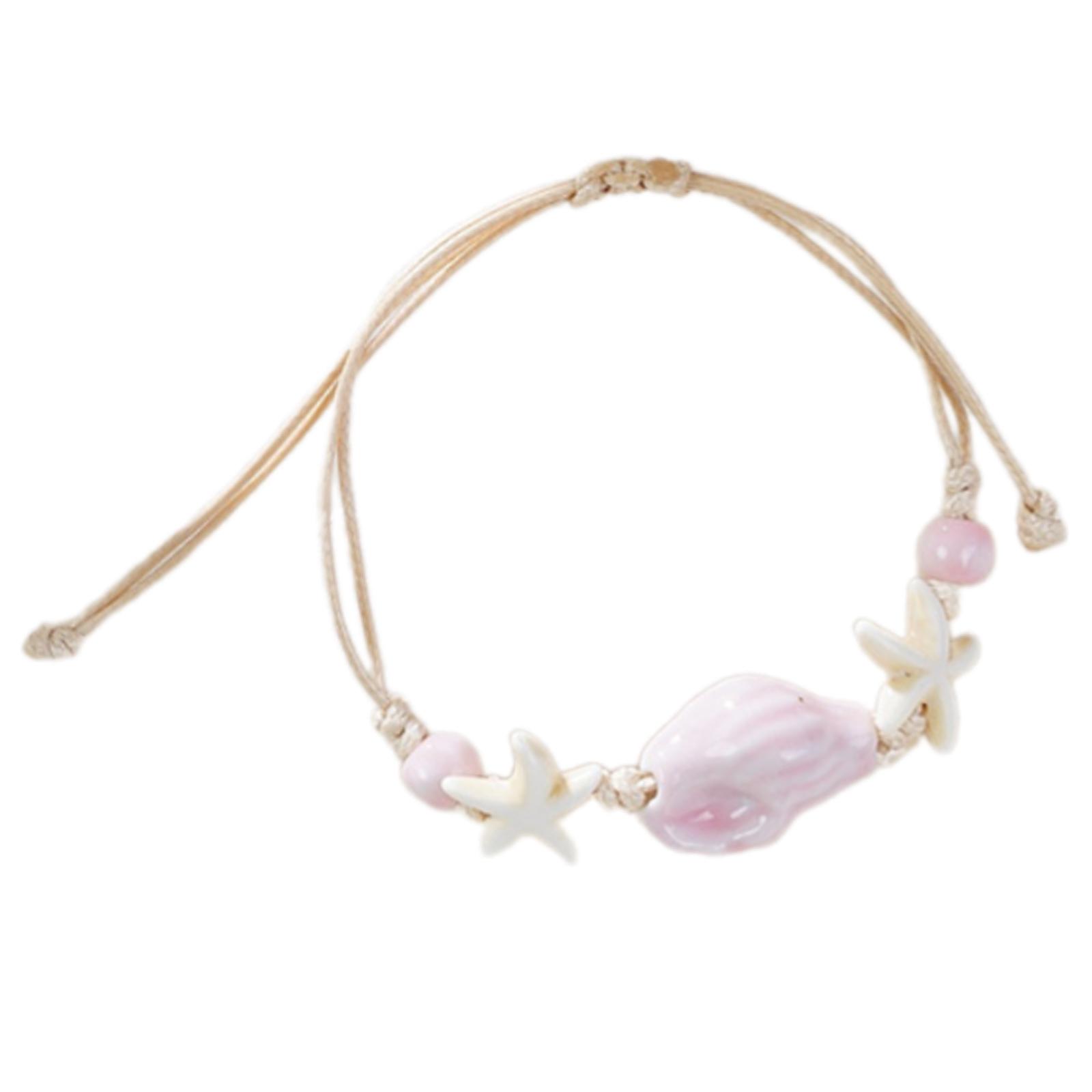 

Керамический браслет с плетением в морской тематике в виде морской звезды и раковины, легкий браслет на руку, женское украшение для пляжной вечеринки и повседневной носки розовый