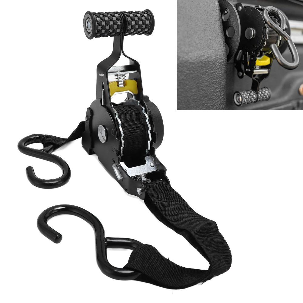 2pcs Balck Auto Ratchet Strap Self Winding Luggage Fixing Strap Durable Tie Down Strap  Trailer