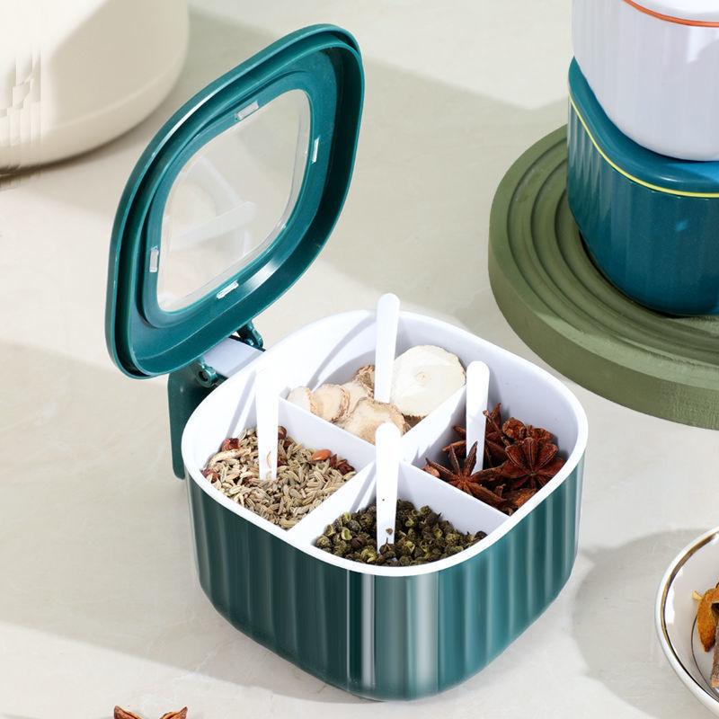 Seasoning Box Set, 4-in-one Salt Shaker, Household Kitchen Seasoning Box with Lid