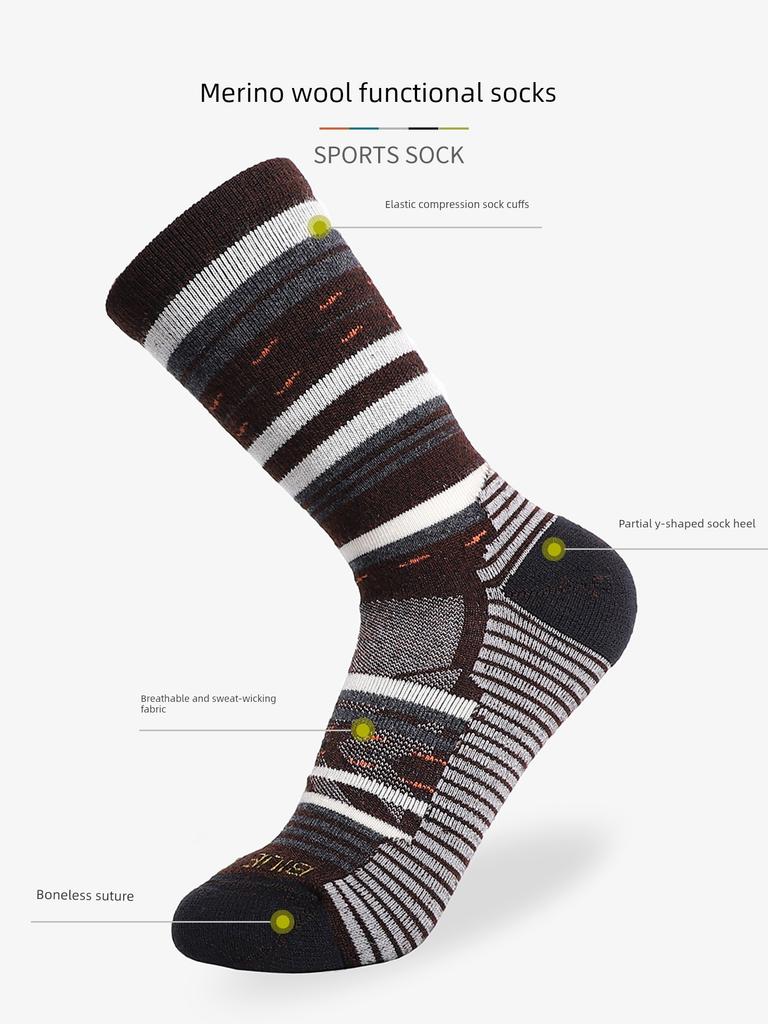 Merino Wool Socks for Women, Outdoor Hiking, Anti-Odor Mid-Calf Socks, Merino Men's Running and Mountaineering Warm Sports Socks