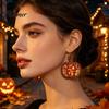 Gift for Her 1 Pair Fall Thanksgiving Pumpkin Earrings Women, Wooden Halloween Dangle Shaped Drop Earrings, Autumn Jewelry Lightweight Wood