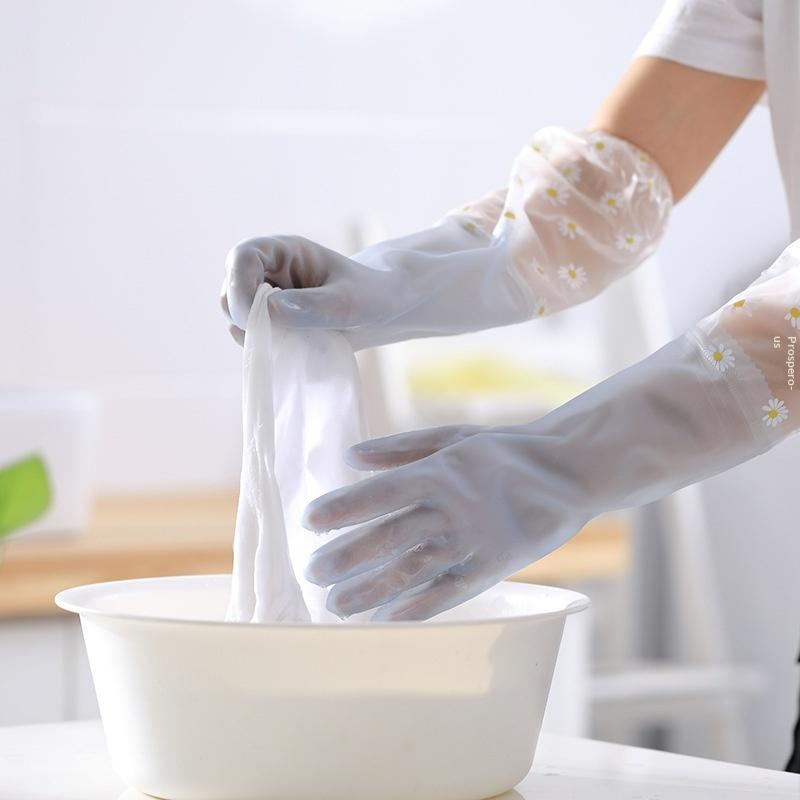 Floral Pattern Household Latex Waterproof Cleaning Gloves Kitchen Dishwashing Laundry Wear Resistant Rubber Housework