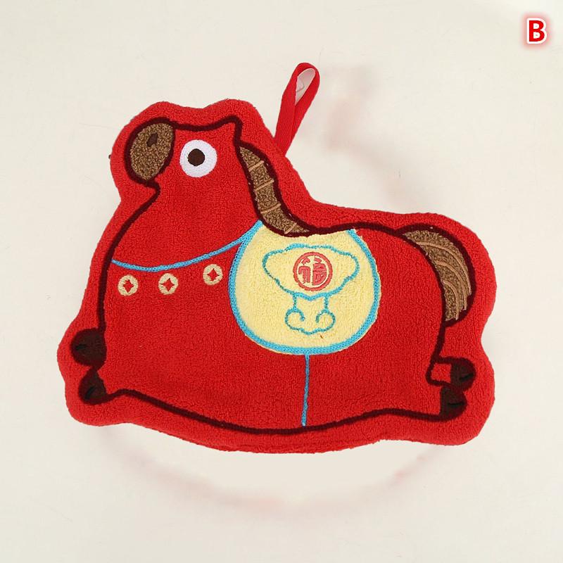 Cartoon Horse Hand Towel Coral Fleece Chinese New Year Home Kitchen Wipes Horse Thickened Hanging Absorbent Towels For Bathroom