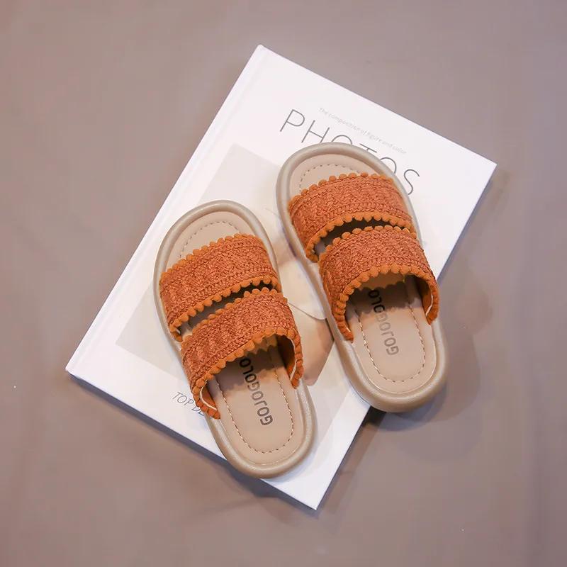 Children's Slippers Bohemia Ethnic Style Kids Shoes for Girl Summer Fashion Open-toe Toddlers Princess Non-slip Slides Slippers