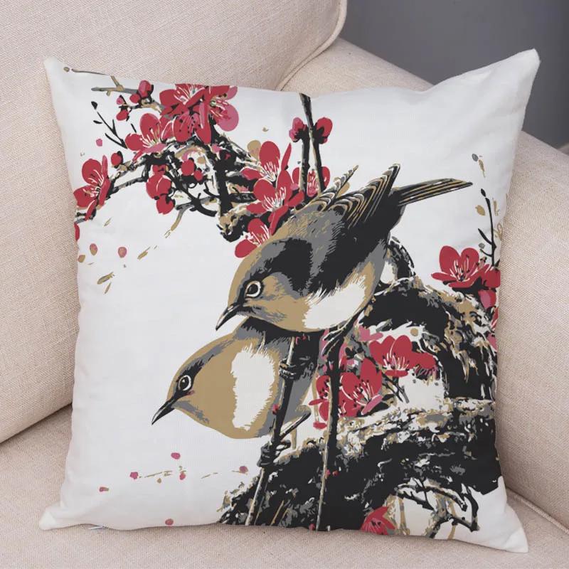Super Miękka Miękka Pluszowa Akwarela Urocze Ptaki Kwiat Robin Sikorka Zięba Gil Jerzyk Wróbel Jagody Czubata Poszewka na Poduszkę Poszewka na Poduszkę