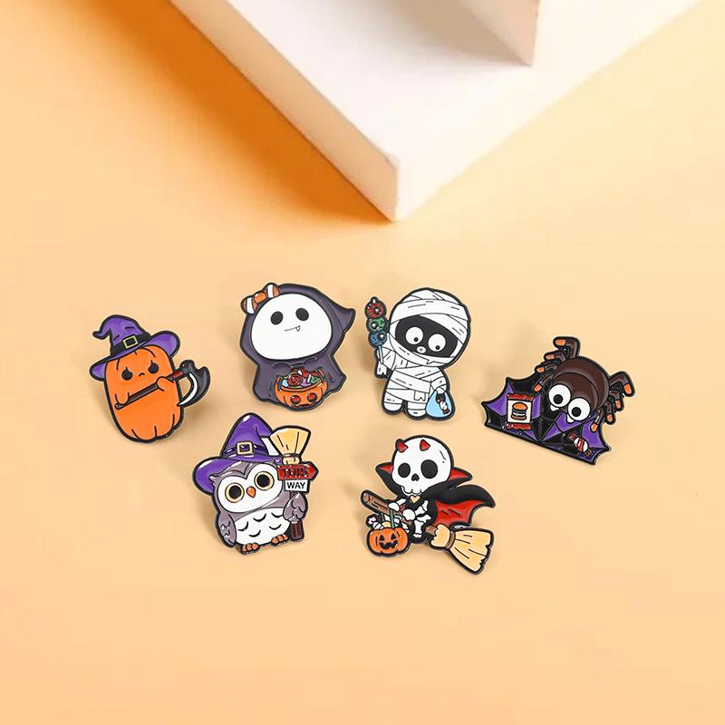 Grenzüberschreitende Halloween-Cartoon-Brosche: Lustiger Süßer Kürbis Geist Legierung Abzeichen & Tasche Zubehör
