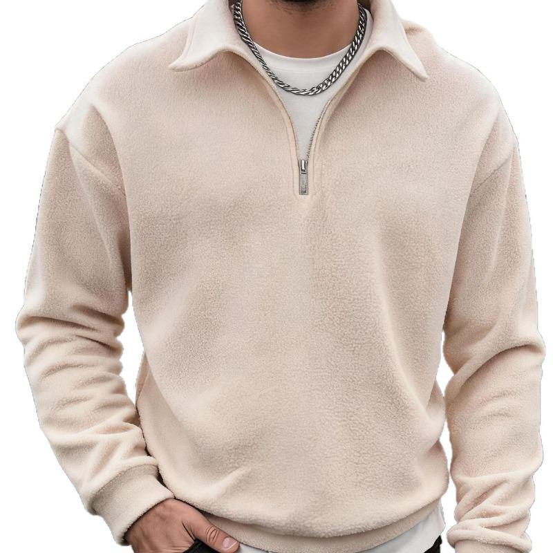 Men's Double-Sided Fleece Half-Zip Turn-Down Collar Casual Sweatshirt Jacket.