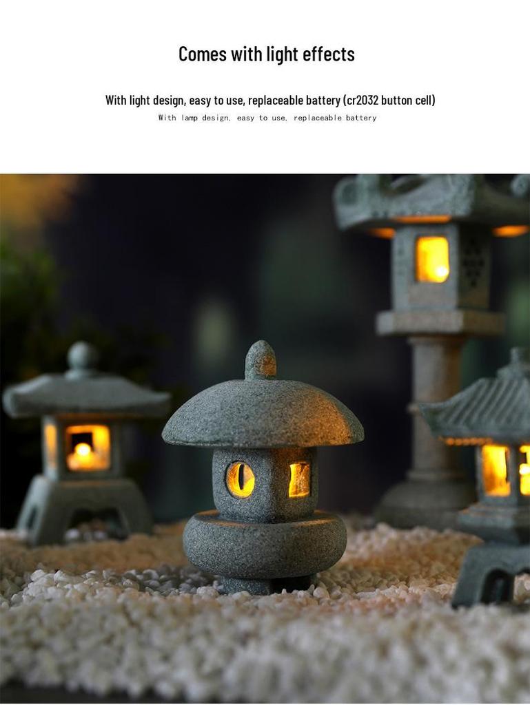Envy Porcelain Stone Lantern: Small Chinese Pavilion Ornament for Desktop or Fish Tank Scenery.