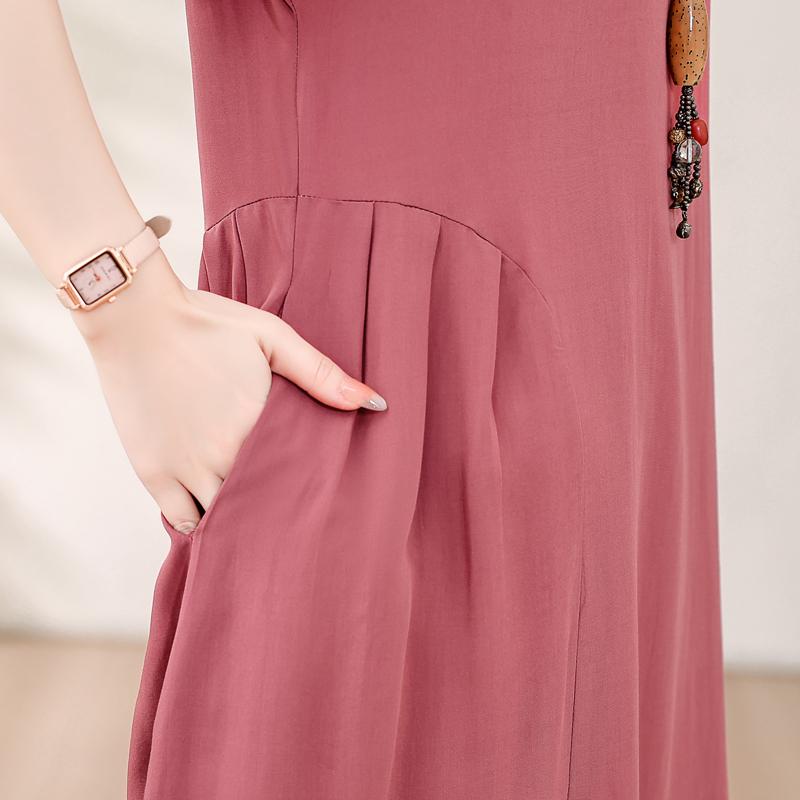 Elegantní dámské letní šaty velké velikosti Vintage oblečení Jednobarevné Krátký rukáv Volné Dlouhé šaty