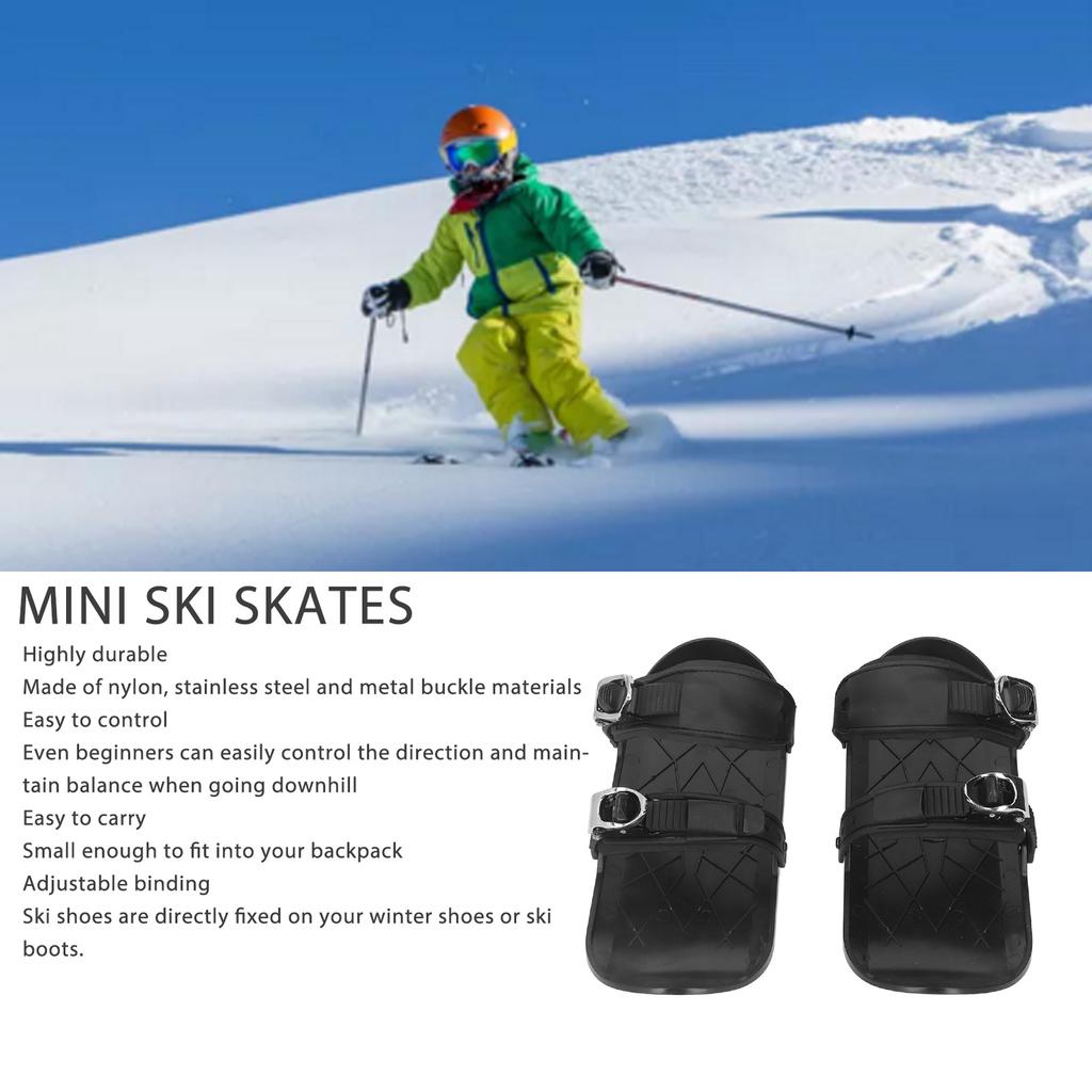 Mini-Ski-Skates Kurze dünne Schlittschuh-Ski zum Befestigen an Skischuhen Winterstiefel für Outdoor-Skifahren Schwarz Einheitsgröße