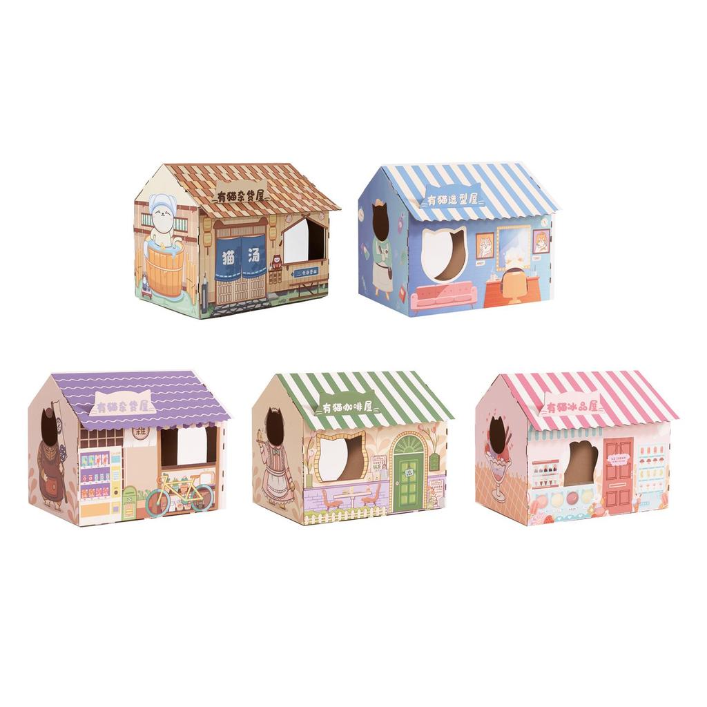 Corrugated Cardboard Cat House with Scratching Pad for Kittens