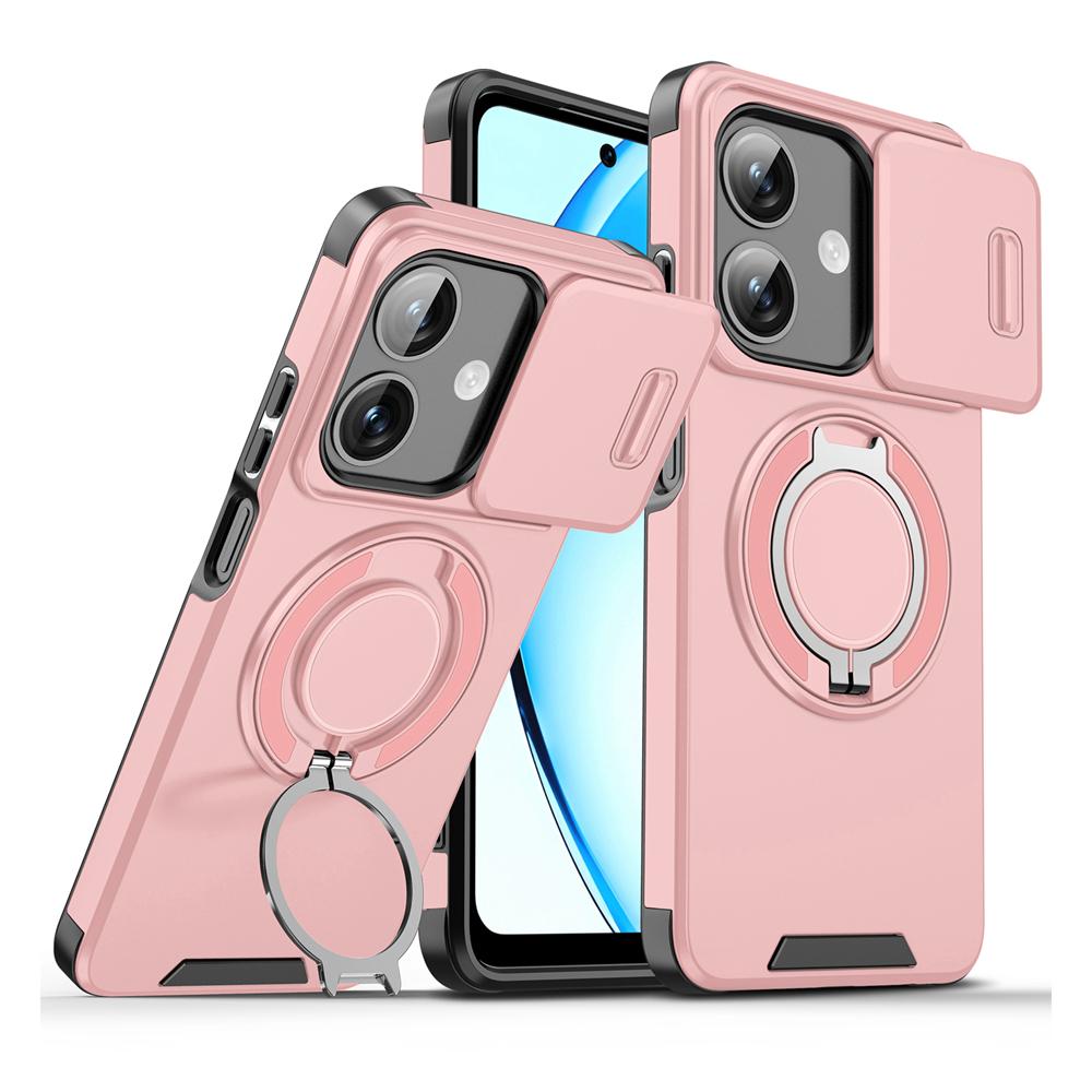 KEYSION 360° Ring Stand Phone Case for OPPO A3 A3X 5G A5i Slide Camera Protection Magnetic Shockproof Cover for OPPO A40 A40m