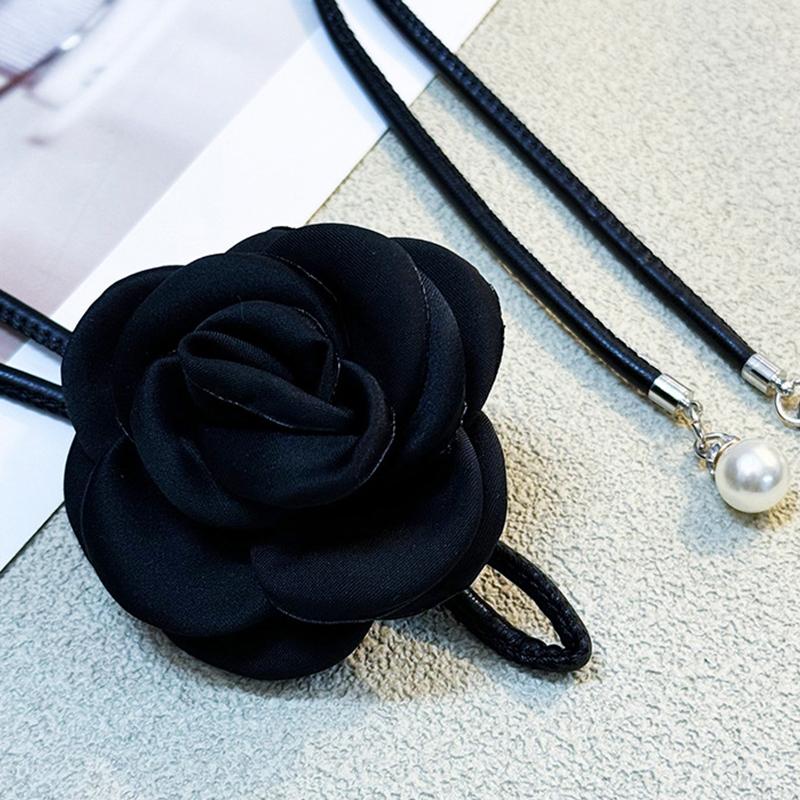 Camellia Flower Leather Rope Waist Chain For Women Thin Belt Sweet Knot Waistband Fashion Clothes Dress Decorative Girdles Strap
