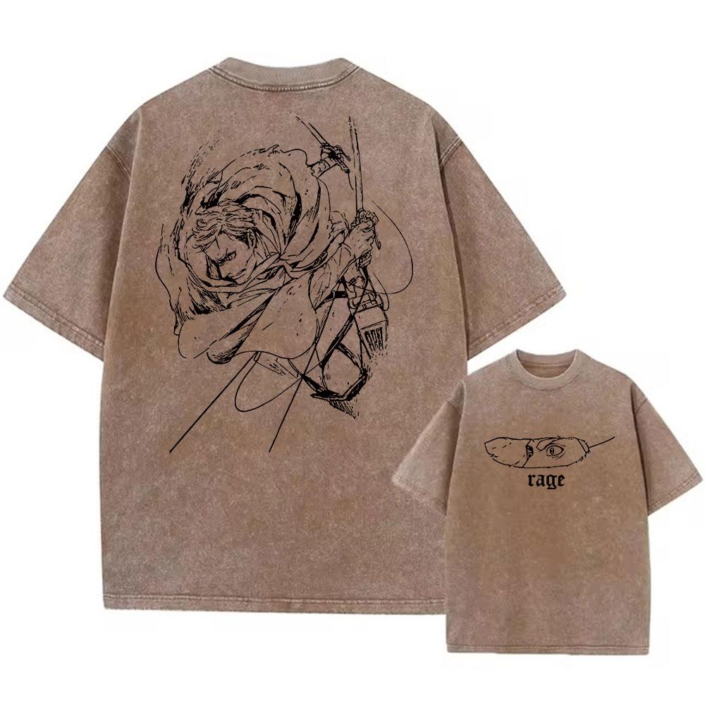 Anime Attack On Titan Logo Y2k 100%Cotton Summer Wash  Washed Graphic TShirt Men Vintage T-Shirts Casual Cotton Streetwear