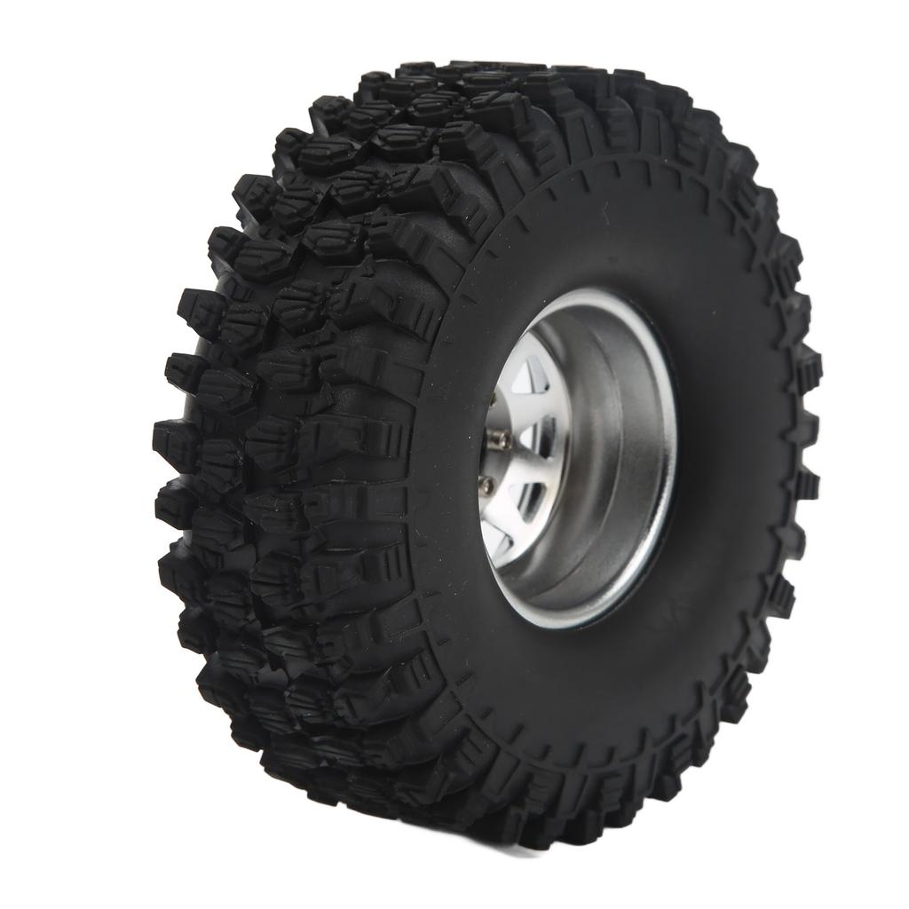 4Pcs 1/10 Scale RC Car Wheels Tires Iron Wheel Hub 1.9 Inch Rubber Tires for 1/10 Remote Control Car Upgrade Accessories Silver