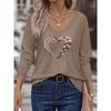 Plus Size, 2025 Spring/Autumn New Positioning Heart Print V-Neck Long Sleeve,