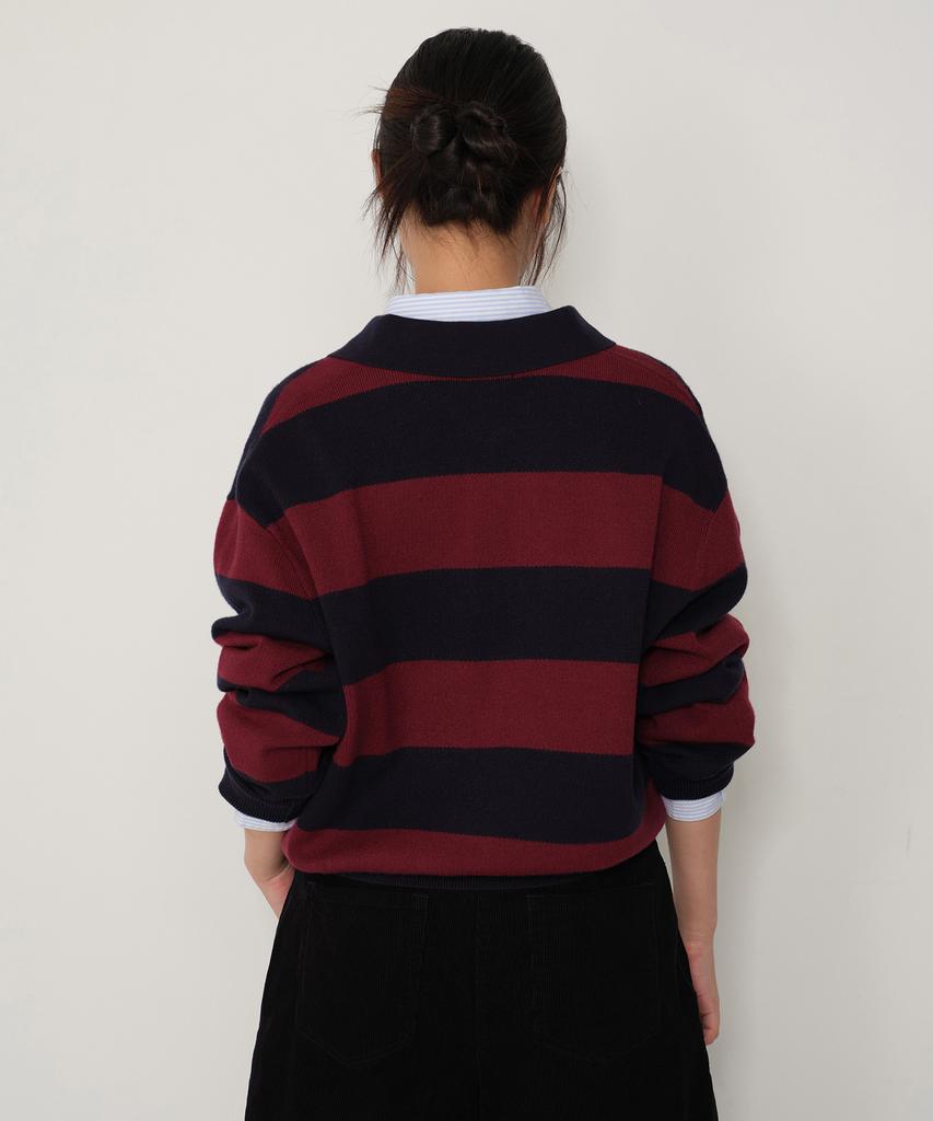 MUSINSA STANDARD WOMAN Women'S Bold Stripe Collared Knit [Burgundy]