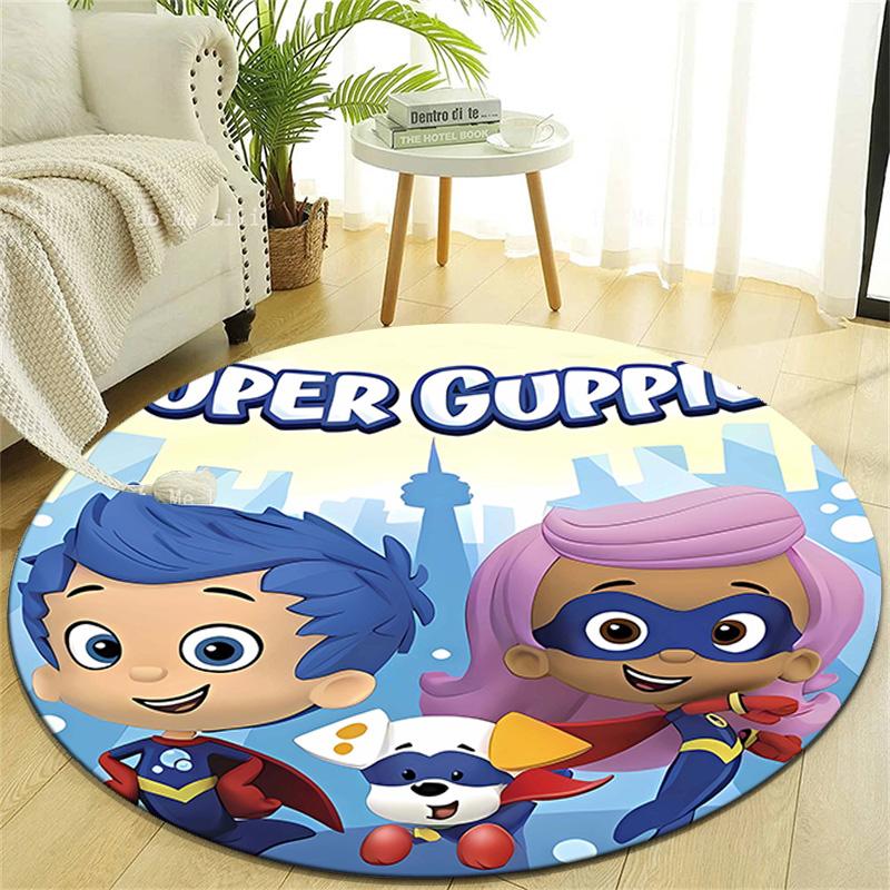 1pc Bubble Guppies Design Printed Area Round Carpet for Bedroom Living Room Home Decor Rugs Mat Non Slip Mat Rug for Bedside