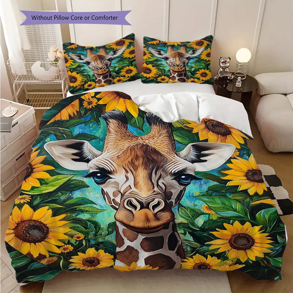 Starry Sky Giraffe Pattern Bedding Quilt Set Quilt Cover Pillowcase Home Decoration Birthday Gift (1 * Duvet Cover + 2 * Pillowcase, Without Core)