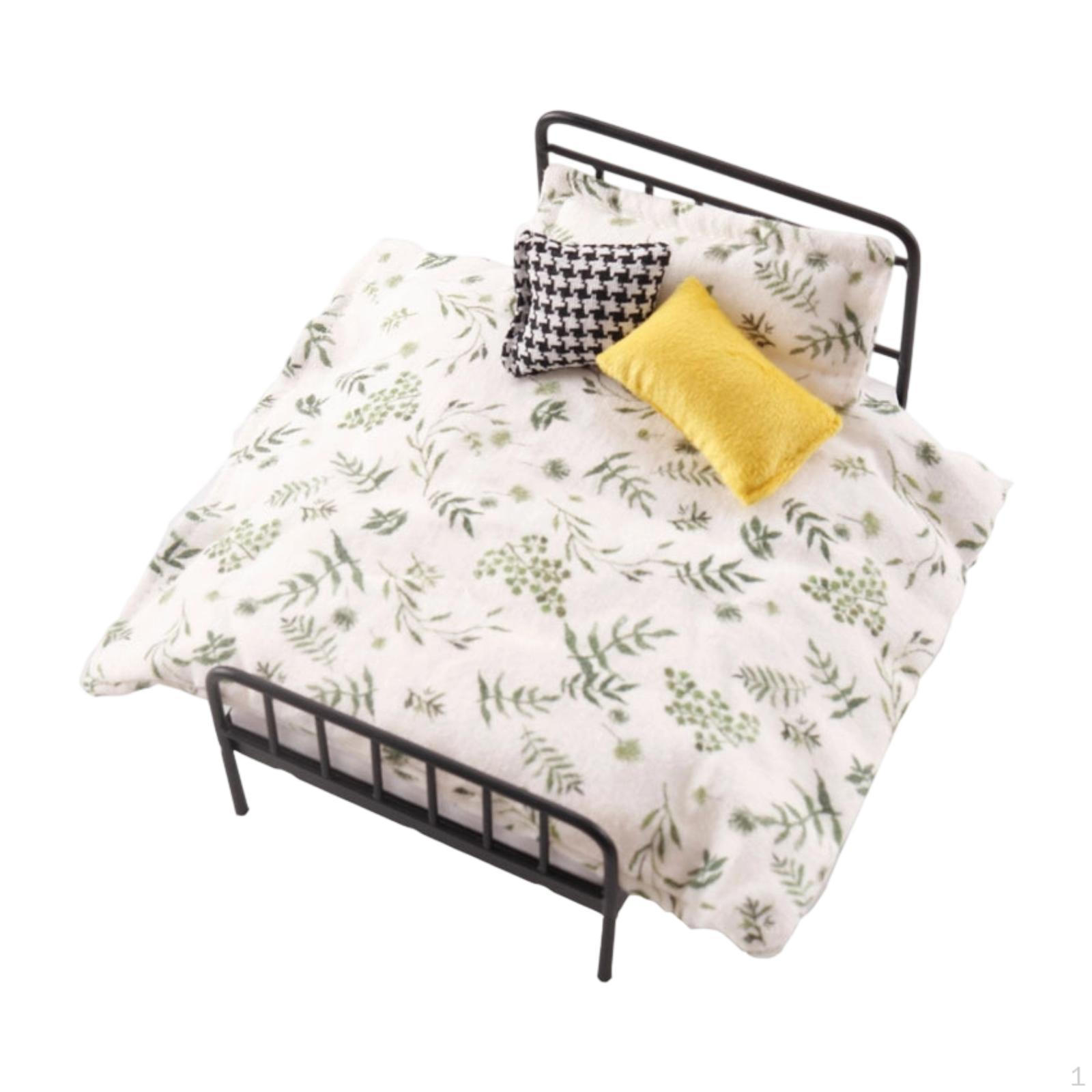 

1/12 Dollhouse Bed Double Model Doll House Furnishing Pretend Play Decoration Green grass