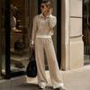 Womens Matching Lounge Sets Women Fall Sweatshirt Pants Set, Turndown Collar Half-Zip Pullover Top, Lady Wide Leg Trousers with Drawstring,