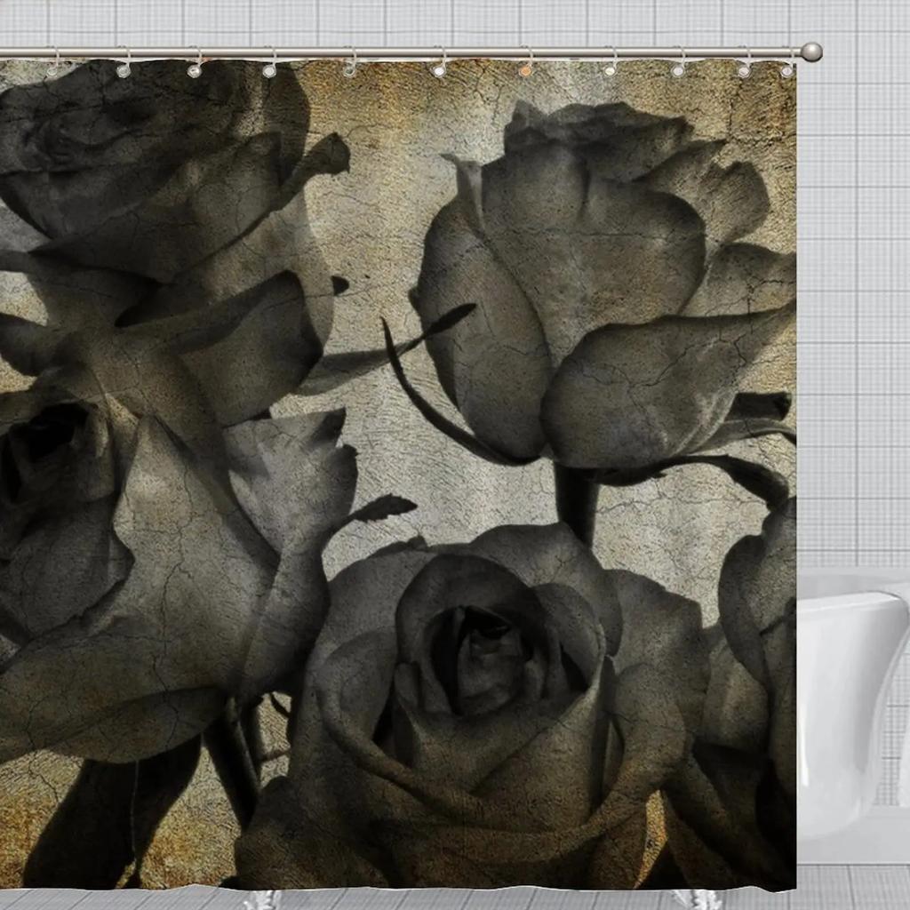 Purple Rose Shower Curtain Retro Floral Shower Curtains Waterproof Gold Classical Chic Elegant Flowers Vintage Bathroom Curtains