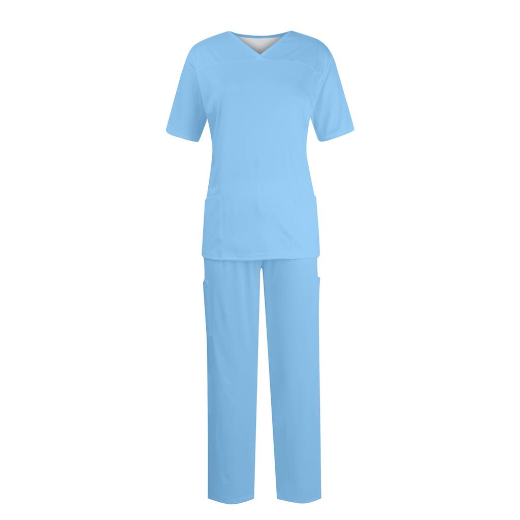 Women Short Sleeve V-neck Tops+Pants Working Set Suit Loose Casual Short Sleeve T Shirts Top And Long Pants Tracksuit