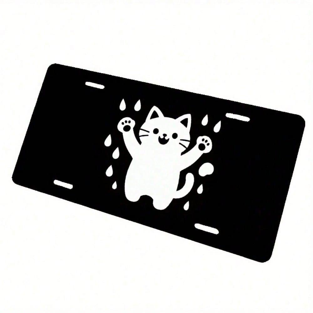 Raindrop Cat License Plate Frame Rustproof Aluminum Universal 5.9x11.8in Cute Fade-Resistant Car Accessory for Sedan Truck SUV