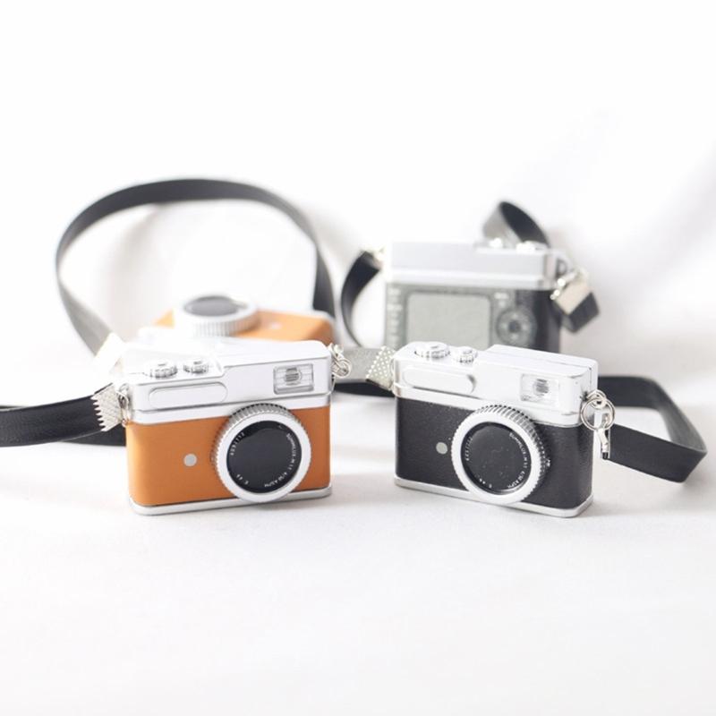 1:12 Dollhouse Mini Vintage Camera with Belt Model DIY Keychain Pendant for Children Adults DIY Handicraft Party Supply
