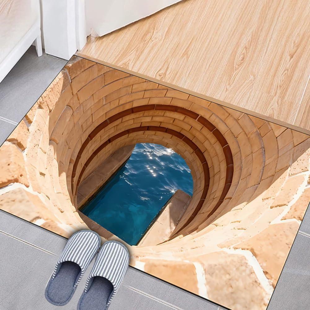 

3D Optical Illusion Welcome Mat with Endless Pit Design Non-Slip Floor Mat for Unique Home Decor, Black Gray Carpet Gift 40x60CM