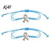 Meaningful Caring Themed Gift 2PCS Hand-woven Braided Bracelets with Metal Ribbon Pendant, Adjustable Cord Awareness Friendship Bracelet Wristbands,