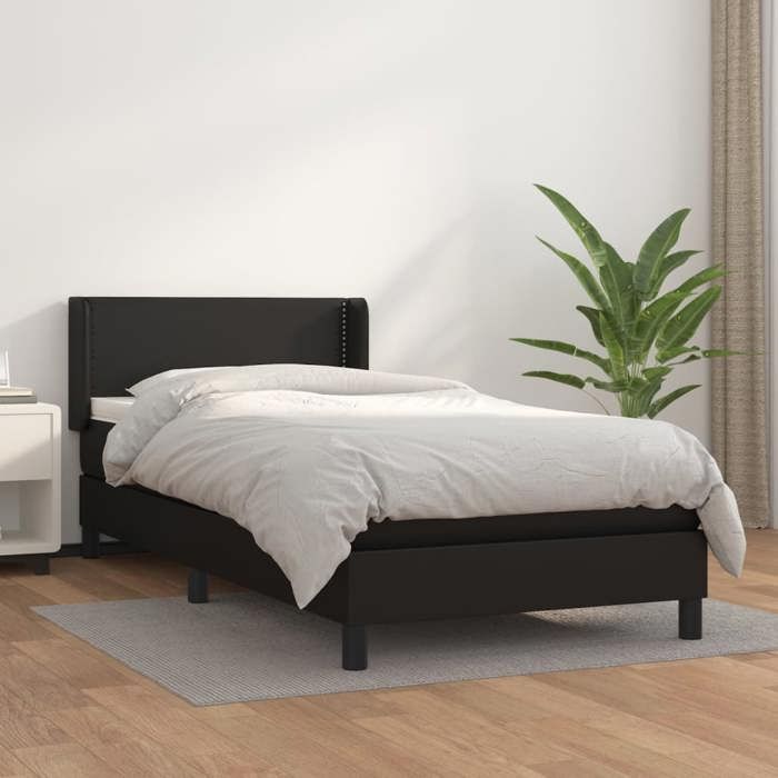 Maison Exclusive - Sommier à lattes de lit avec matelas Noir 90x200 cm Similicuir