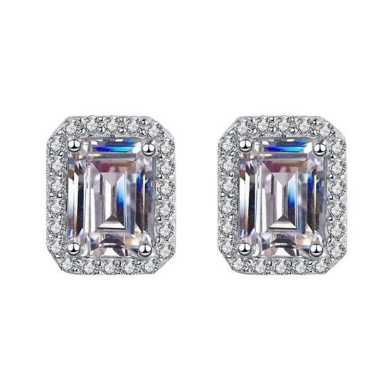 

1 Pair Stud Earrings Square Geometric White Cubic Zirconia Clear Ice-Like Stone Ear Studs Retro French Style Jewelry Accessories 1