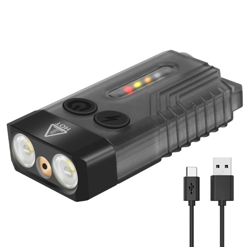 

5 шт., брелок, мини-фонарик, перезаряжаемый фонарик типа C, светодиодный рабочий свет, красный лазерный УФ-звуковой сигнал, карманный фонарь для кемпинга Transparent Black-1pcs