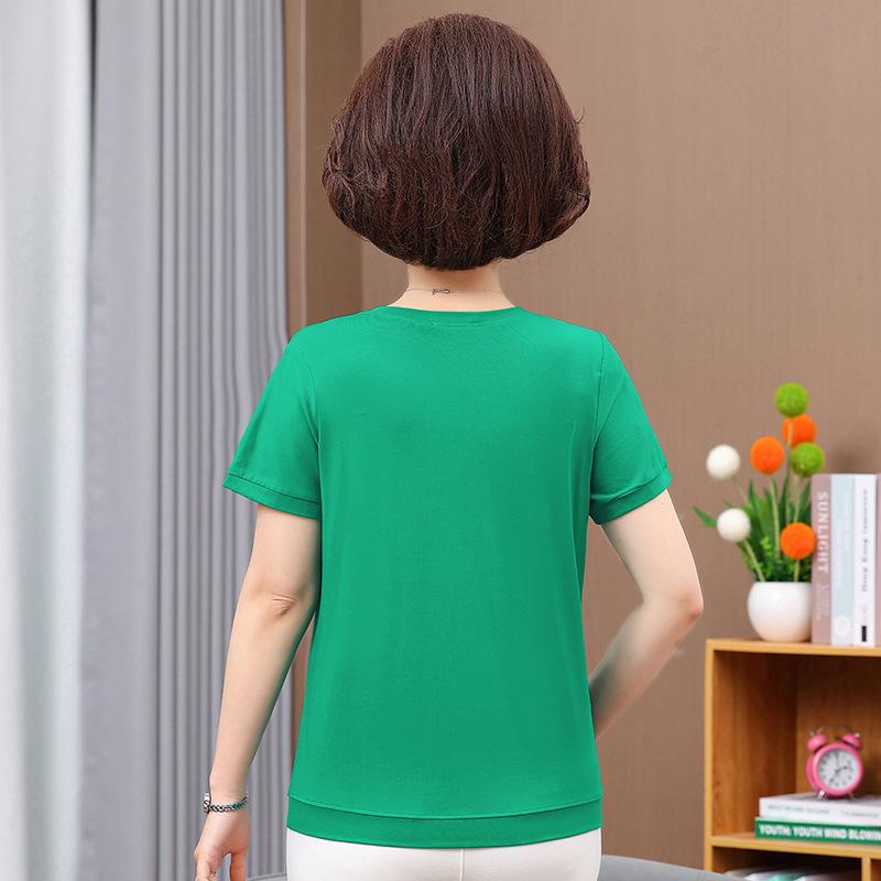Mature Women's Cotton Short-Sleeve T-Shirt - Stylish, Versatile, and Casual Round Neck Summer Tee