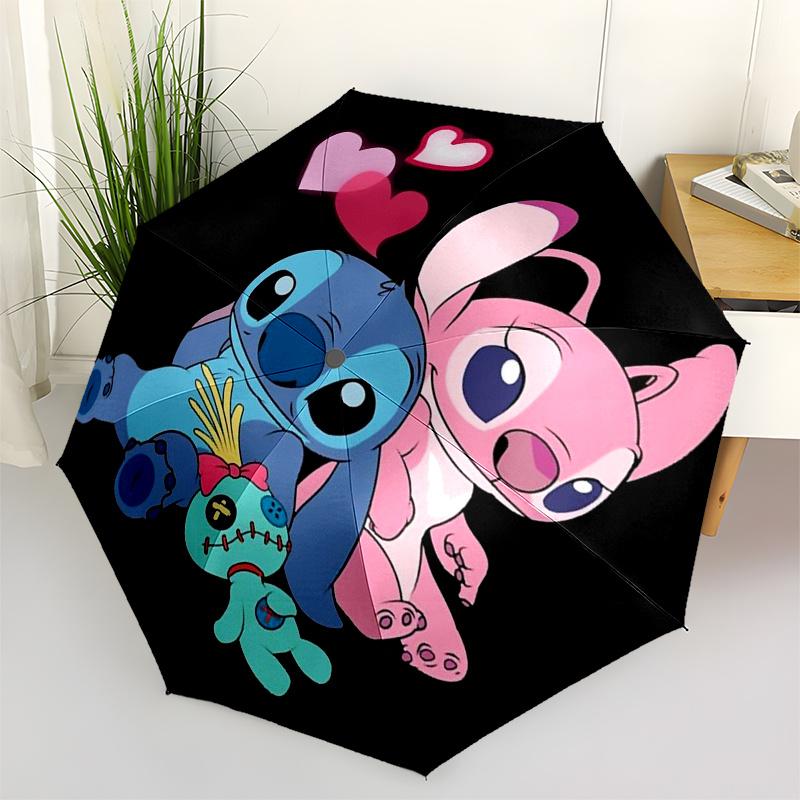 Ombrello Stitch, Love con Apertura e Chiusura Automatica - Ombrello Pieghevole Portatile a 8 Stecche con Manico in Plastica, Adatto per il Tempo Libero e Halloween