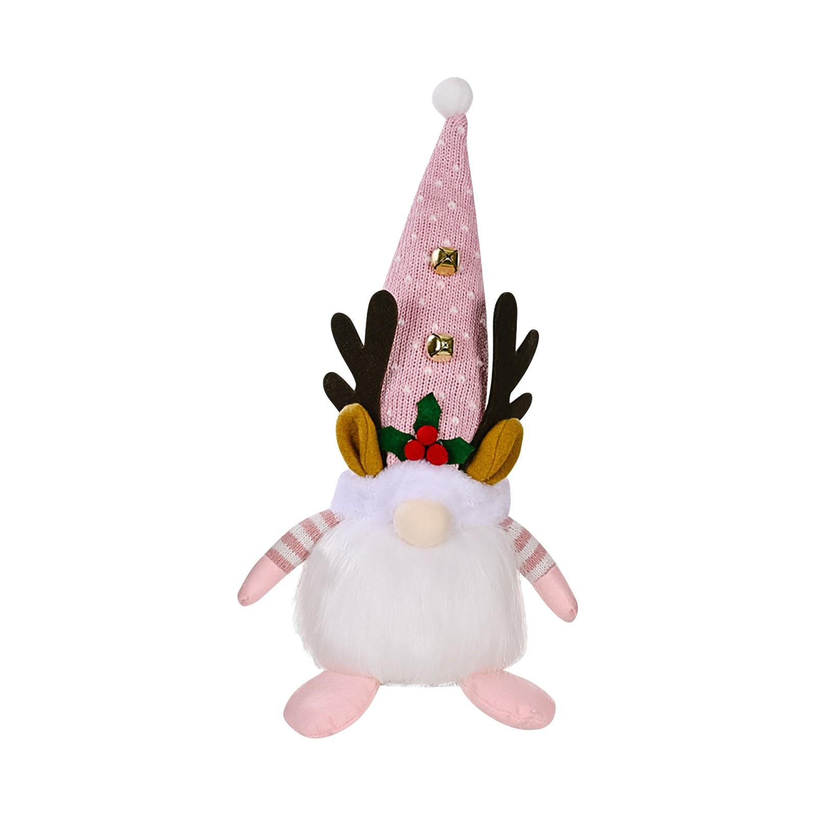 

Christmas Decoration Light-up Gnome Doll With Lighted Antler Hat Faceless Doll розовый