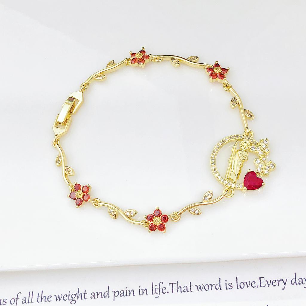New Design Gold Plated Religious St. Jude Rhinestone Flower Bracelet Fashion for Women Dainty Christian Jewelry Birthday Gift